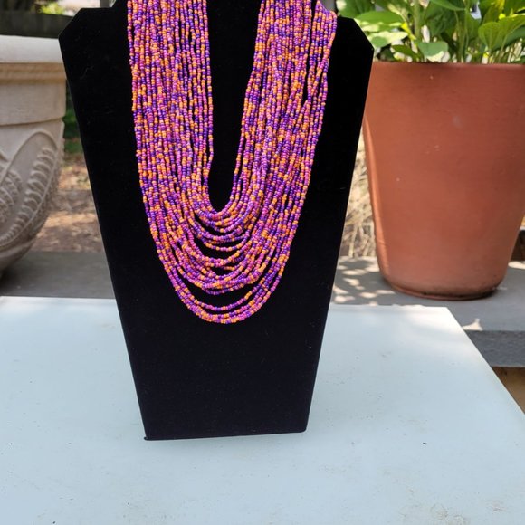 Purple and Orange beaded necklace - Picture 2 of 5